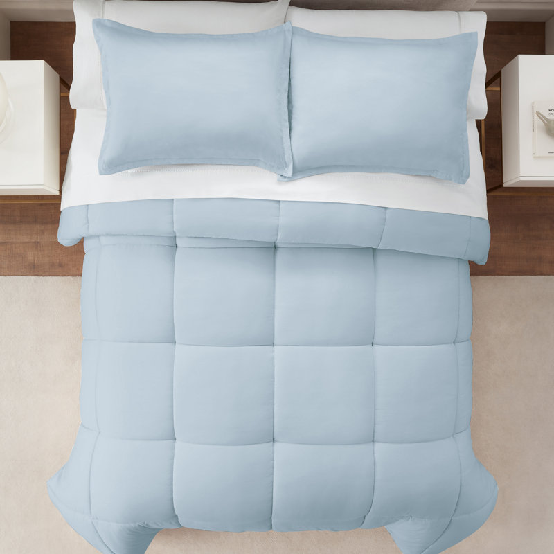 Microfiber 3 Piece Comforter Set, King Comforter + 2 Shams, Light Blue