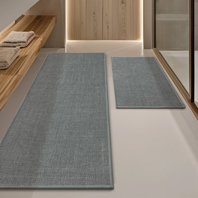 2 Piece Linen-Look Bath Rug Set with Non-Slip Backing