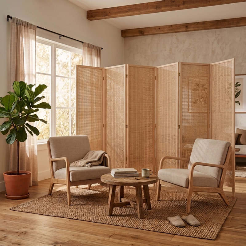 Paravent en bois massif Akridge, 6, Naturel