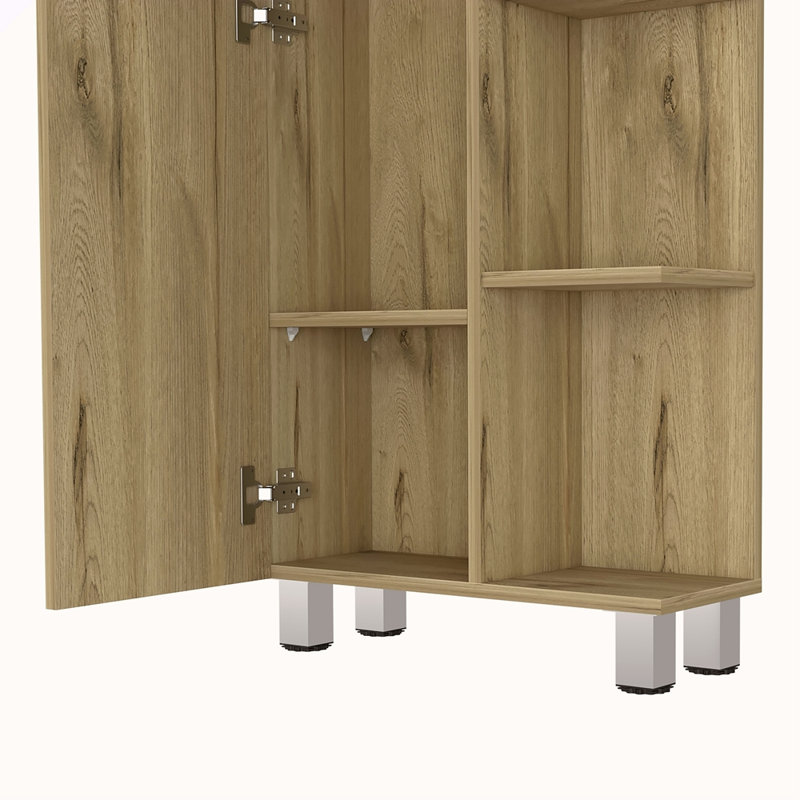 Armoire en lin à porte simple H 62 po, cinq tablettes extérieures, quatre tablettes intérieures, Beige