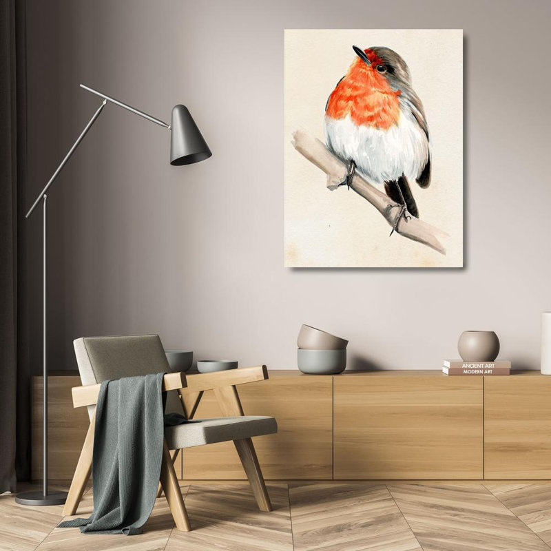 «Red Bird Barrel Studio®» par Jennifer Paxton, reproduction d'art sur toile tendue: Petit oiseau sur une branche IV