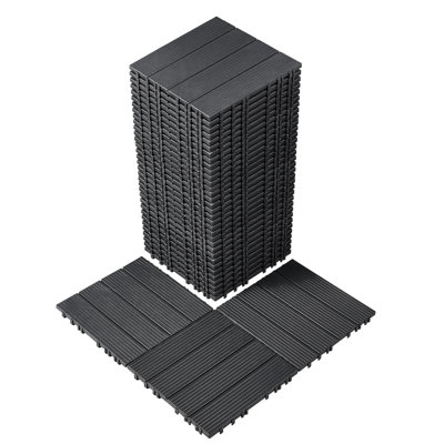 Interlocking Deck Tiles, 36 Pack,11.6"X11.6" 36 Sq. Ft Plastic Waterproof Outdoor Flooring All Weather Use, Patio Floor Decking Covering Tiles For Porch Poolside Balcony Backyard, Dark Grey