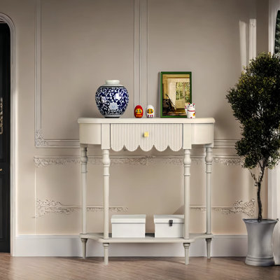 Solid Wood Semi-Circle Entryway Console Cabinet