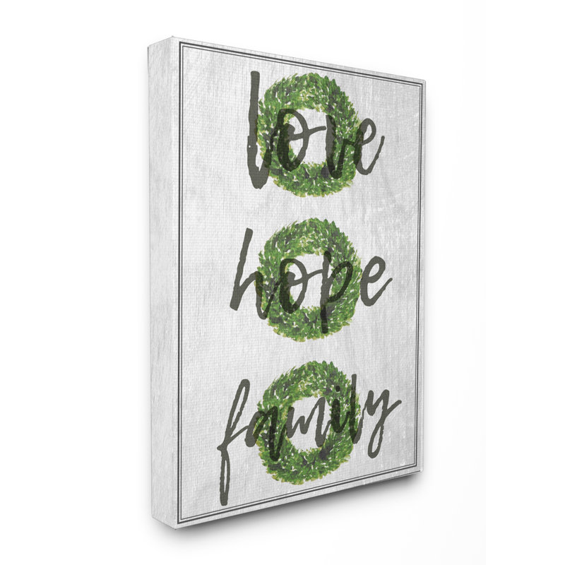«Love Hope Family Boxwood Wreath», art textuel, Toile tendue, H 30 po x l 24 po