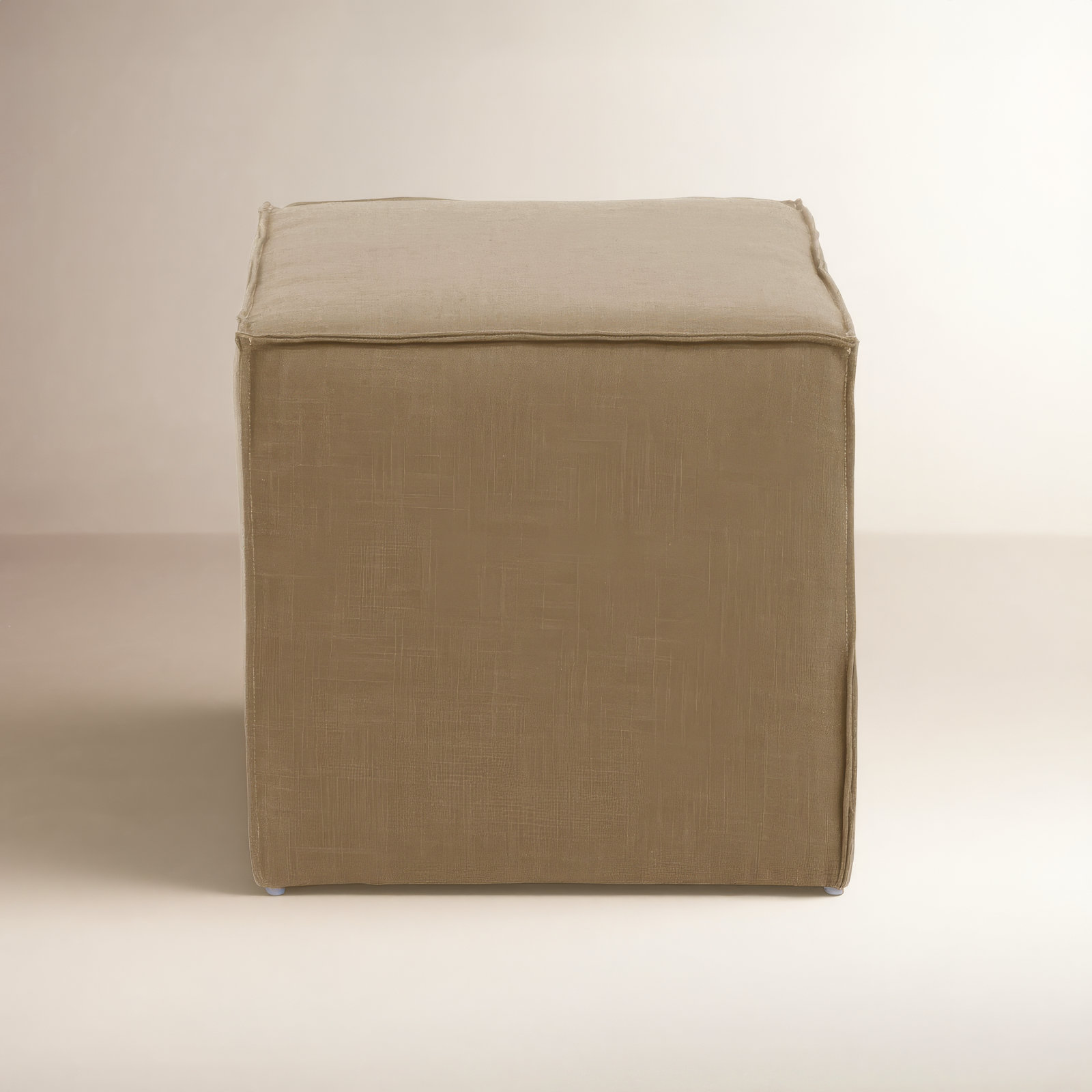 Tillie Upholstered Pouf, Zuma Natural Textured Linen