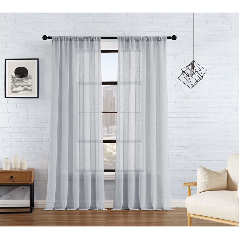 Paire de rideaux transparents synthétiques avec passe-tringle, Blanc, L 38 po x L 96 po