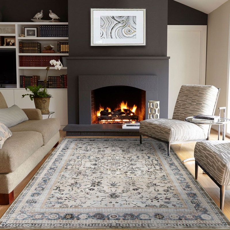 Kaysyn Oriental Performance Machine Washable Area Rug Beige/Ivory, Rectangle 9' x 12'