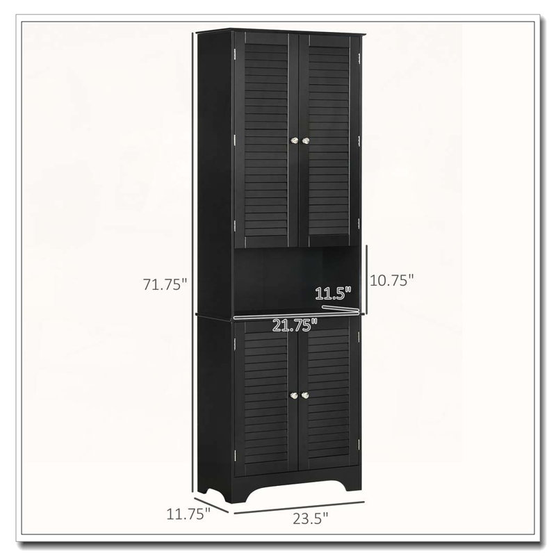 Freestanding Cabinet,Tall Narrow Bathroom Storage Cabinet with Doors and Shelf Adjustability, Black
