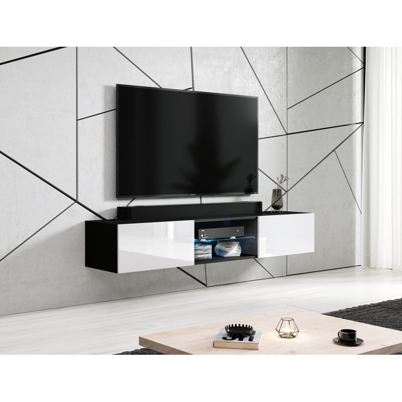 Robertson Unfinished Floating TV Stand for TVs up to 88", White/Black Gloss