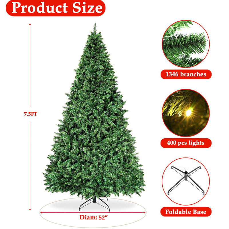 Arbre de Noël artificiel vert 7 pi 6 po avec 400 lumières