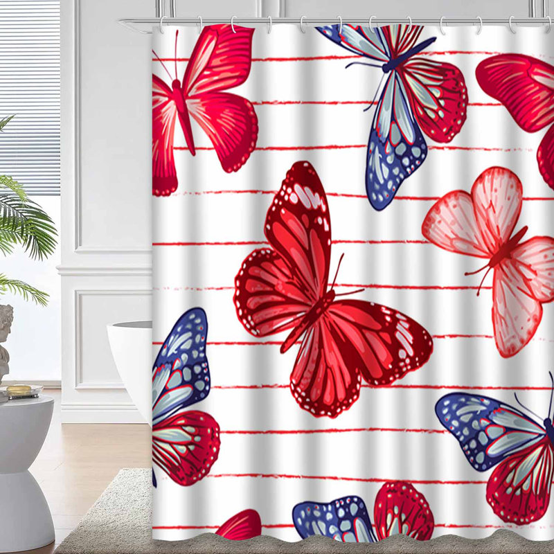 Rideau de douche Red Butterflies, L 72 po x l 78 po