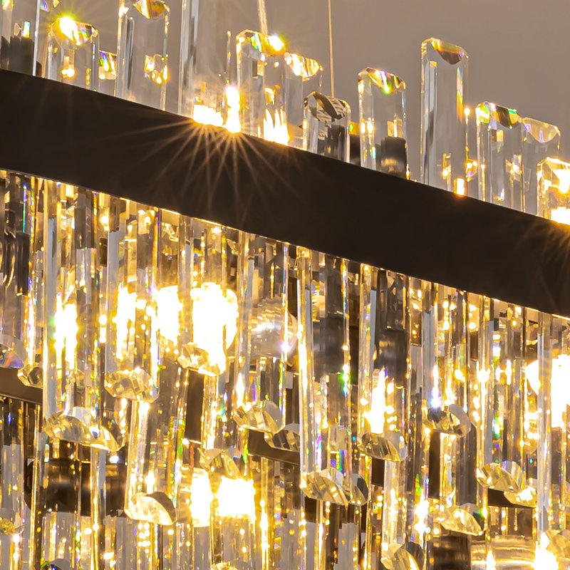 Lustre rectangulaire noir mat à 16 lumières avec détails en cristal Kacy pour îlot de cuisine Kacy, Noir