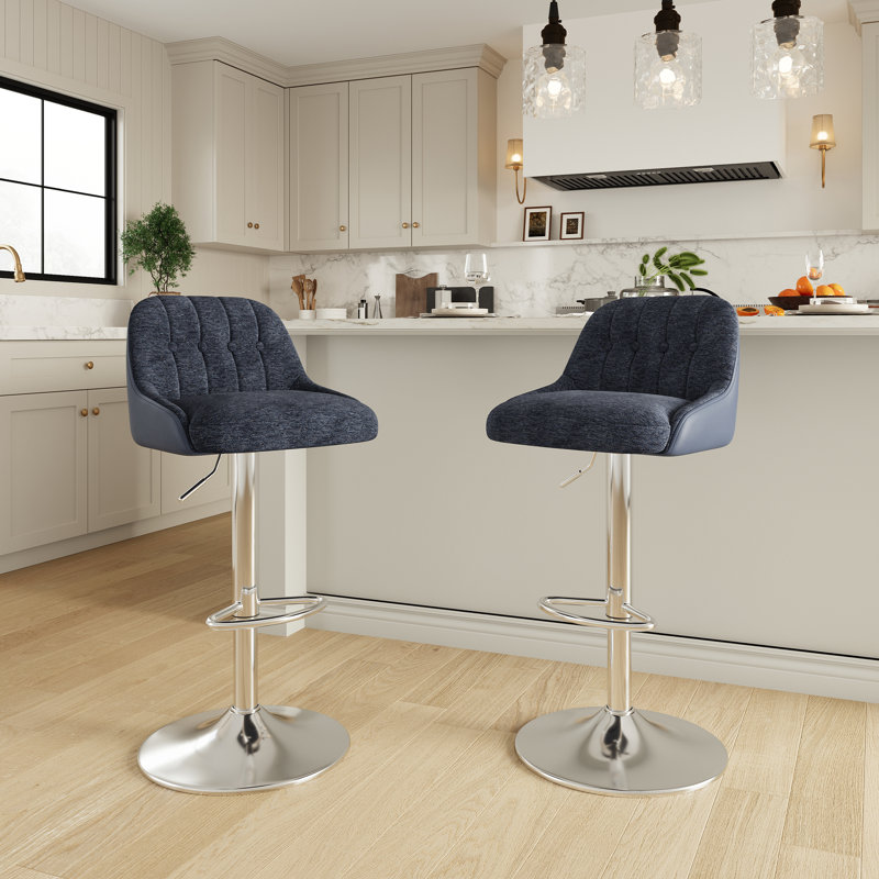 Upgraded Adjustable Swivel Bar Stools  -  Faux Leather & Fabric Upholstered Counter Height Stools with Chrome Base for Kitchen Island, Bar