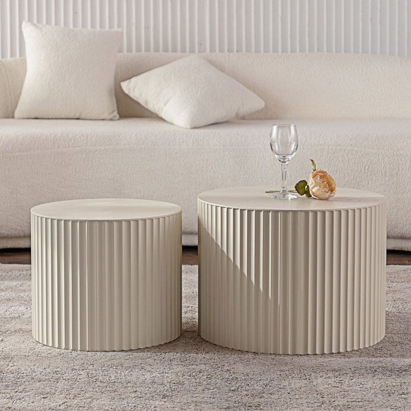 Table basse ronde en bois, Beige / Crème