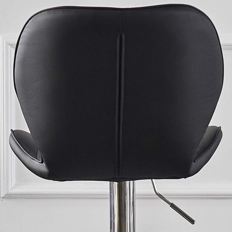 Trumble Swivel Upholstered and Faux Leather Adjustable Height Bar Stool with Iron Frame, Black