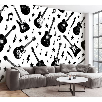 Wall Mural Peel and Stick Wallpaper Electric guitar Print for punk rock drawing metal music Self-Adhesive Removable Contact Paper Wall Decor for Living Room Bedroom 100"H x 144"W