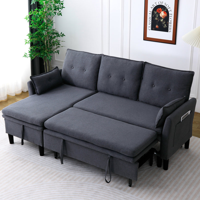 Canapé d'angle réversible en forme de L, coton gris foncé, 3 places, méridienne avec rangement pour bureau et appartement, style assorti