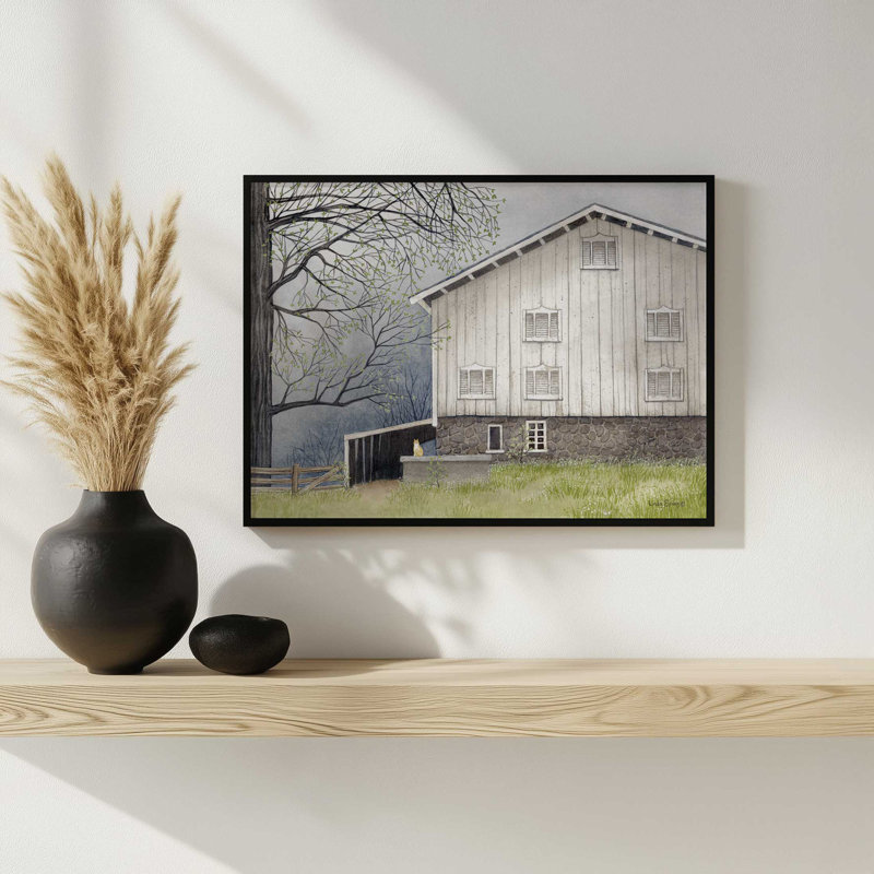 «Sullivan Barn» par Linda Spivey, reproduction d'art, L 24 po x H 18 po, Argent, Impression encadrée