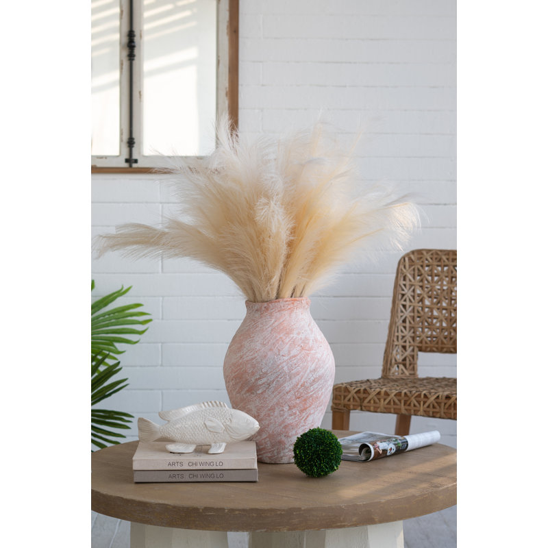 Vase fuselé en terre cuite au fini gris patiné et blanc