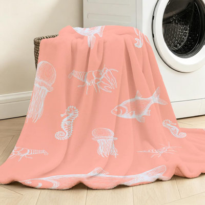 Jeté en flanelle transparente molletonnée, impression marine imprimée à la main