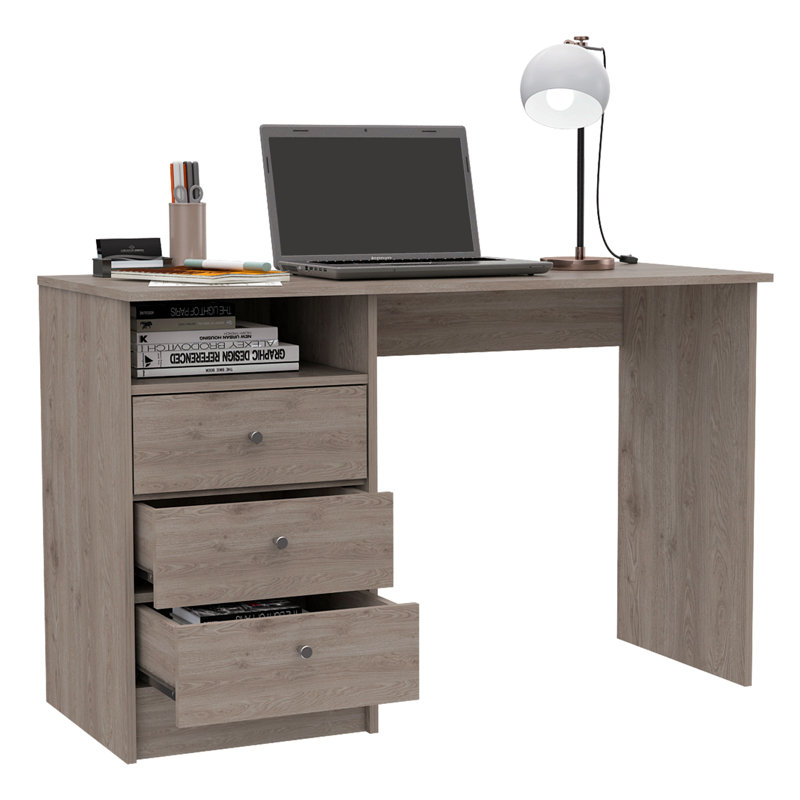 3 Drawer Computer Desk, One Shelf -Light Gray