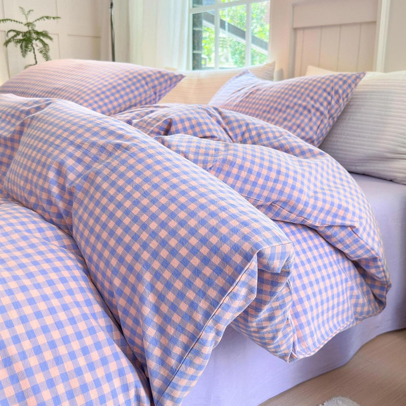 Ensemble de housse de couette douce en coton délavé Boho, Housse de couette pour très grand lit et 2 taies , Mauve