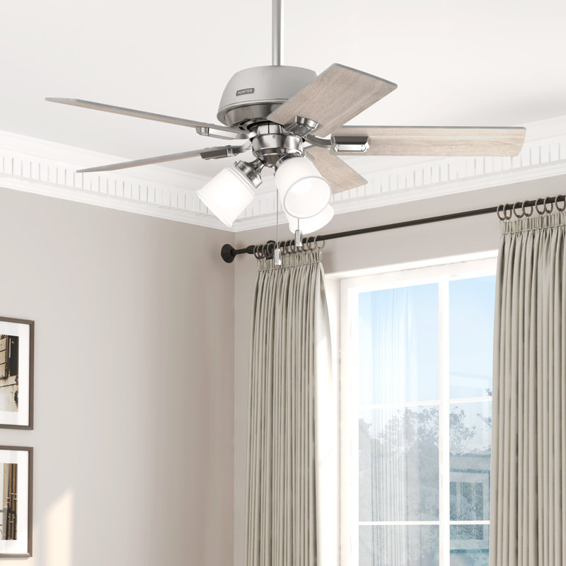 Ventilateur de plafond à 5 pales 44 "avec lumières et chaînes à tirer 44" Crystal Peak, Nickel brossé