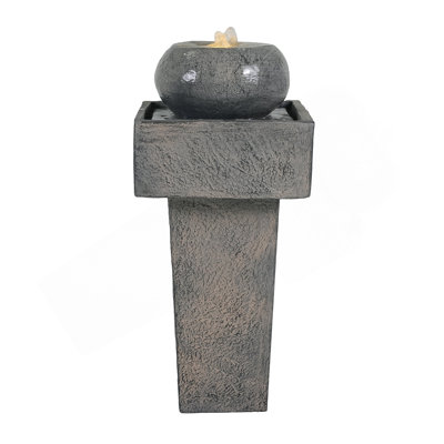 25.59"H Minimalist Concrete Column Fountain–LED-Lit Modern Outdoor Oasis, Sturdy Landscape Feature For Patio, Porch