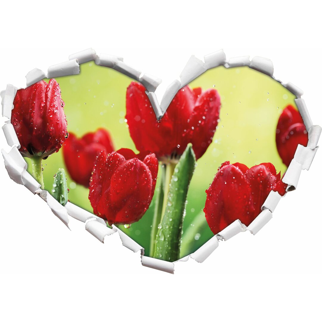 Rote Tulpen mit Tropfen bedeckt Wandsticker