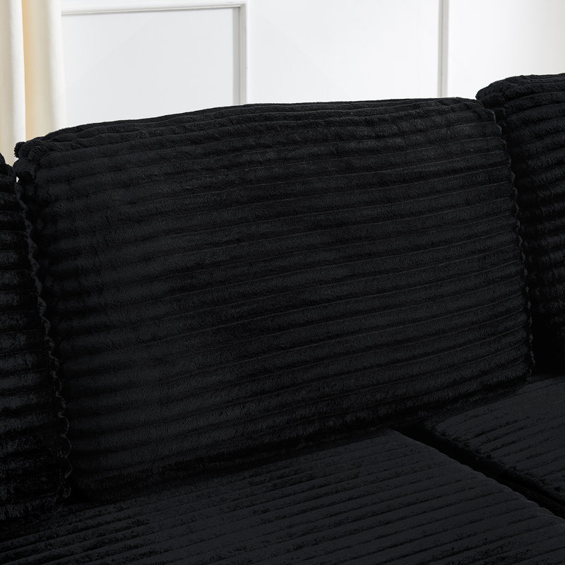 Canapé modulaire polyvalent avec fonction de lit transformable et confort en velours côtelé, Noir