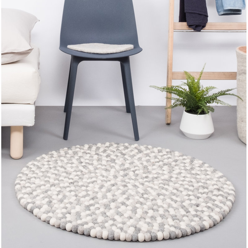 Round Hella Geometric Wool Hand Woven Area Rug, Round 120cm