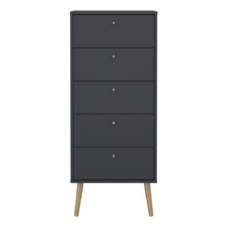 Crugers 50.2cm W 5 - Drawer Chest of Drawers, Black