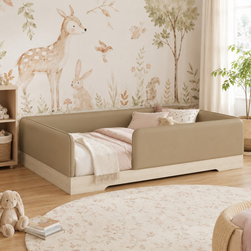 Lit double rembourré Montessori, Full, Brun