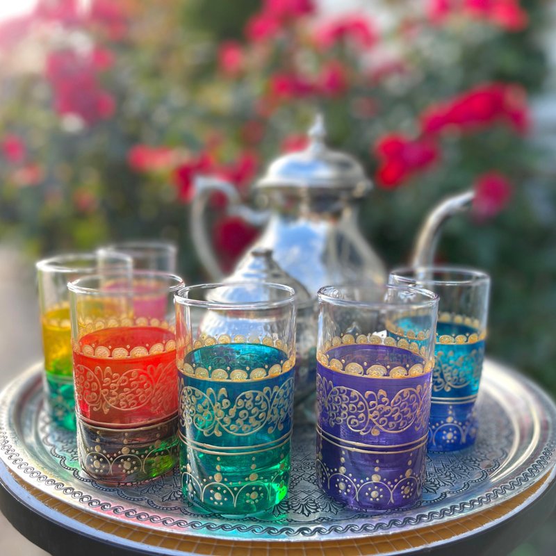 Ensemble de 6 tasses à thé en verre peint à la main