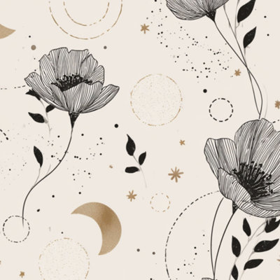Peel and Stick Wallpaper Magic seamless flowers constellations moons stars Boho for astrology Contact Paper Removable Self Adhesive Wall Mural Wall Decor for Bedroom Kitchen Cabinets 17.7in x 118in