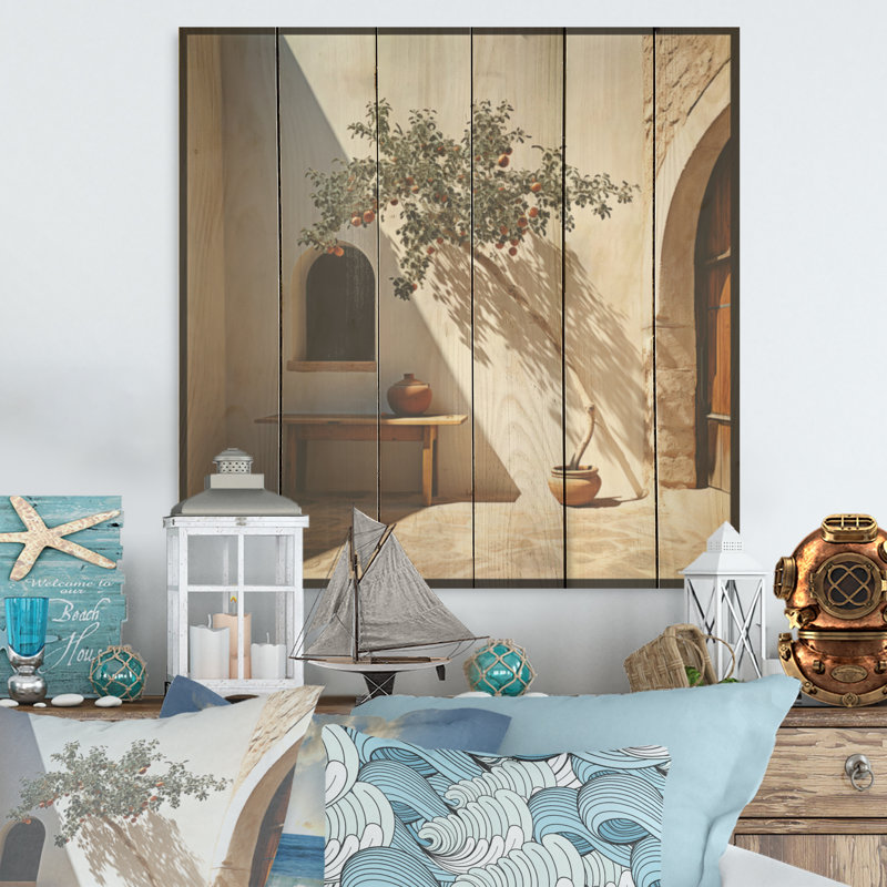 «Beach Solitude Tree Vision - Coastal Tropical Wood», art mural sur bois de pin naturel, H 36 po x l 36 po
