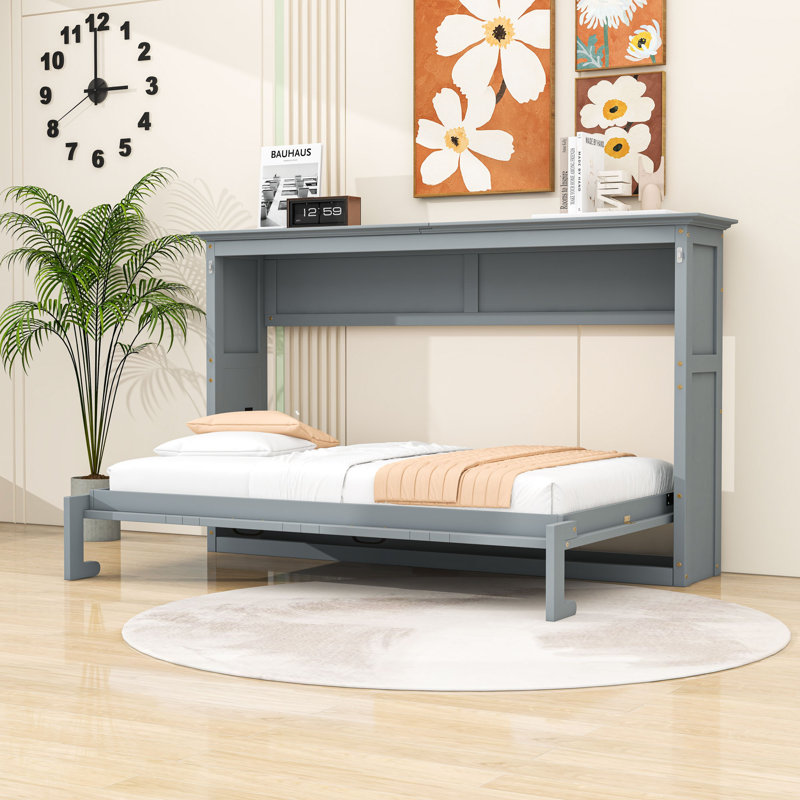 Lit simple escamotable en bois avec lattes