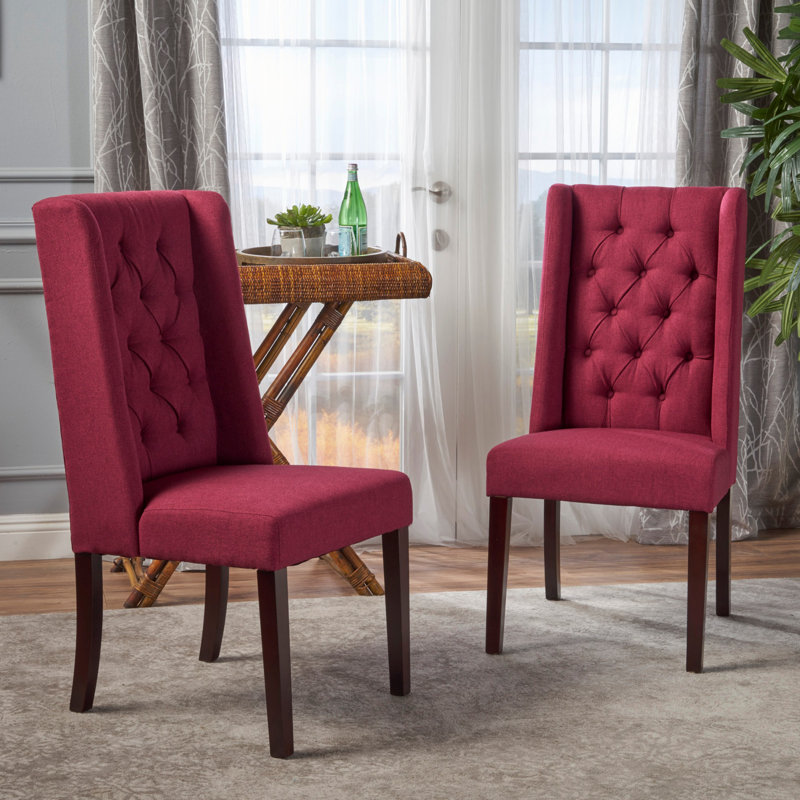 Deep Red High Back Upholstered Side Chair with Wood Legs