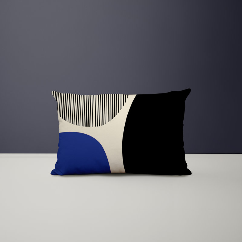 Housse et insert de coussin rectangulaire intérieur / extérieur en polyester / mélange de polyester Chamu, Bleu marine/noir