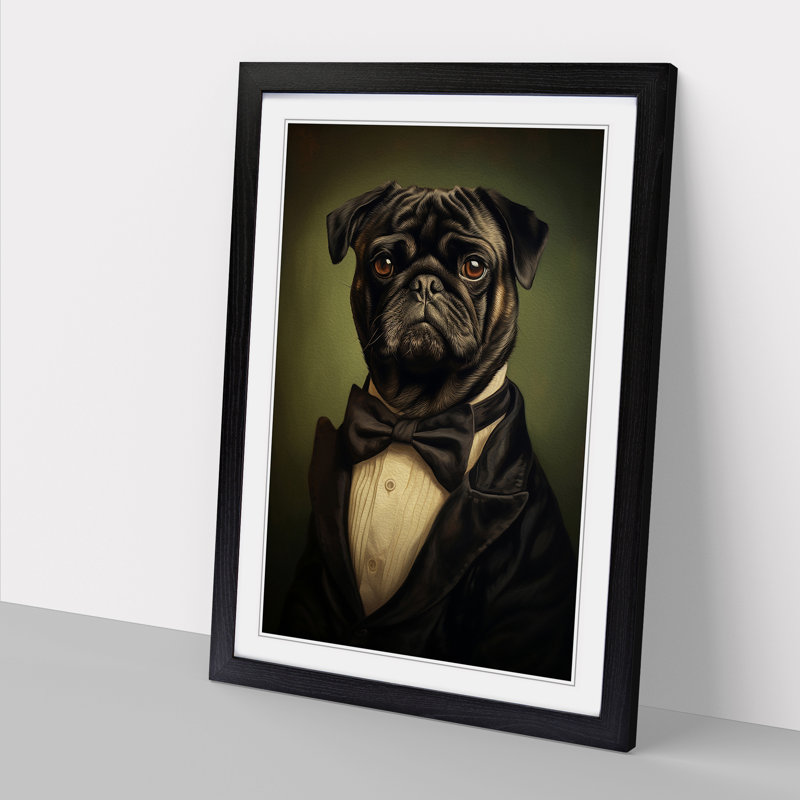 Pug Romanticism - Single Picture Frame Print on Wood, Black Framed, 64cm H x 46cm W