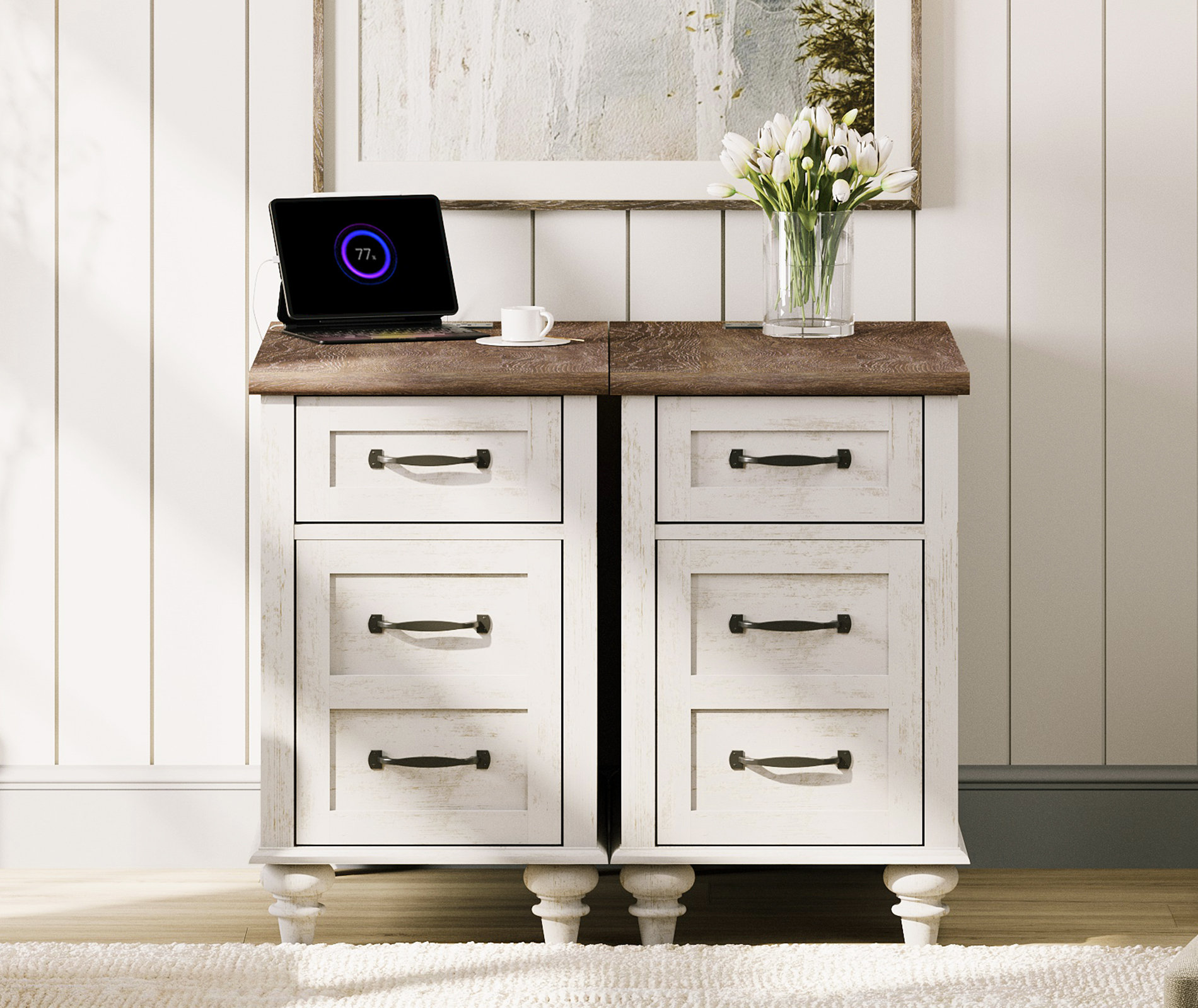 Scarlett 25'' Tall 1 - Drawer Nightstand in White&Brown (Set of 2) - Antique White/Antique Brown