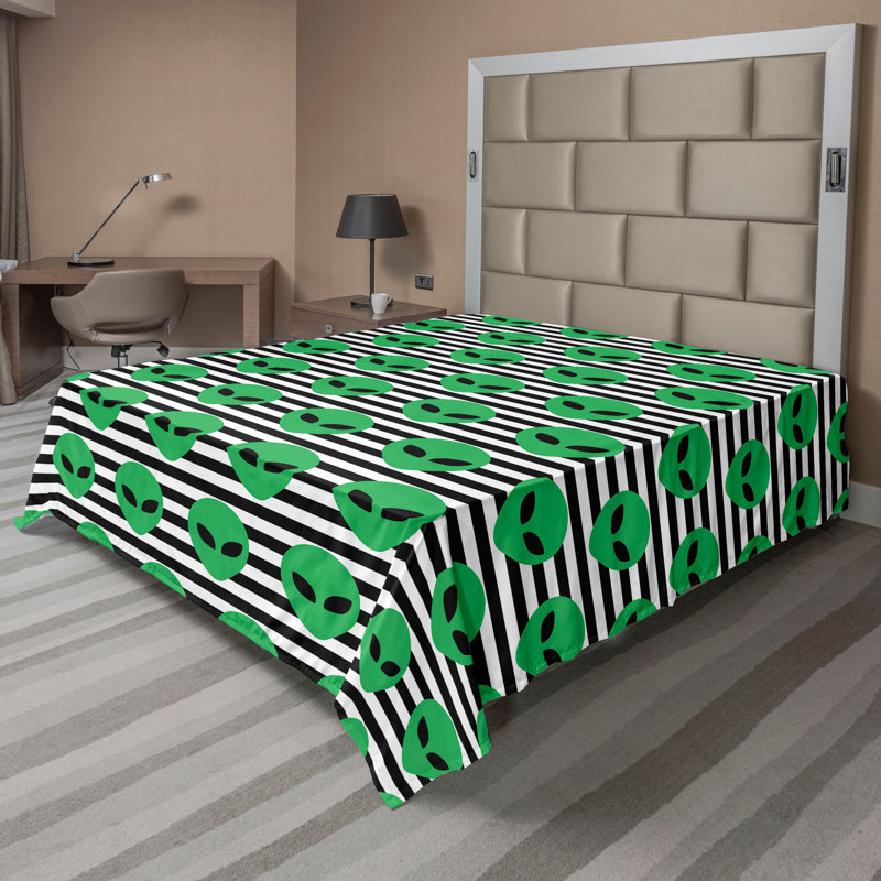 Drap plat moderne de style bohème Ambesonne, Drap plat grand, Vert jade / motif rayé gris anthracite