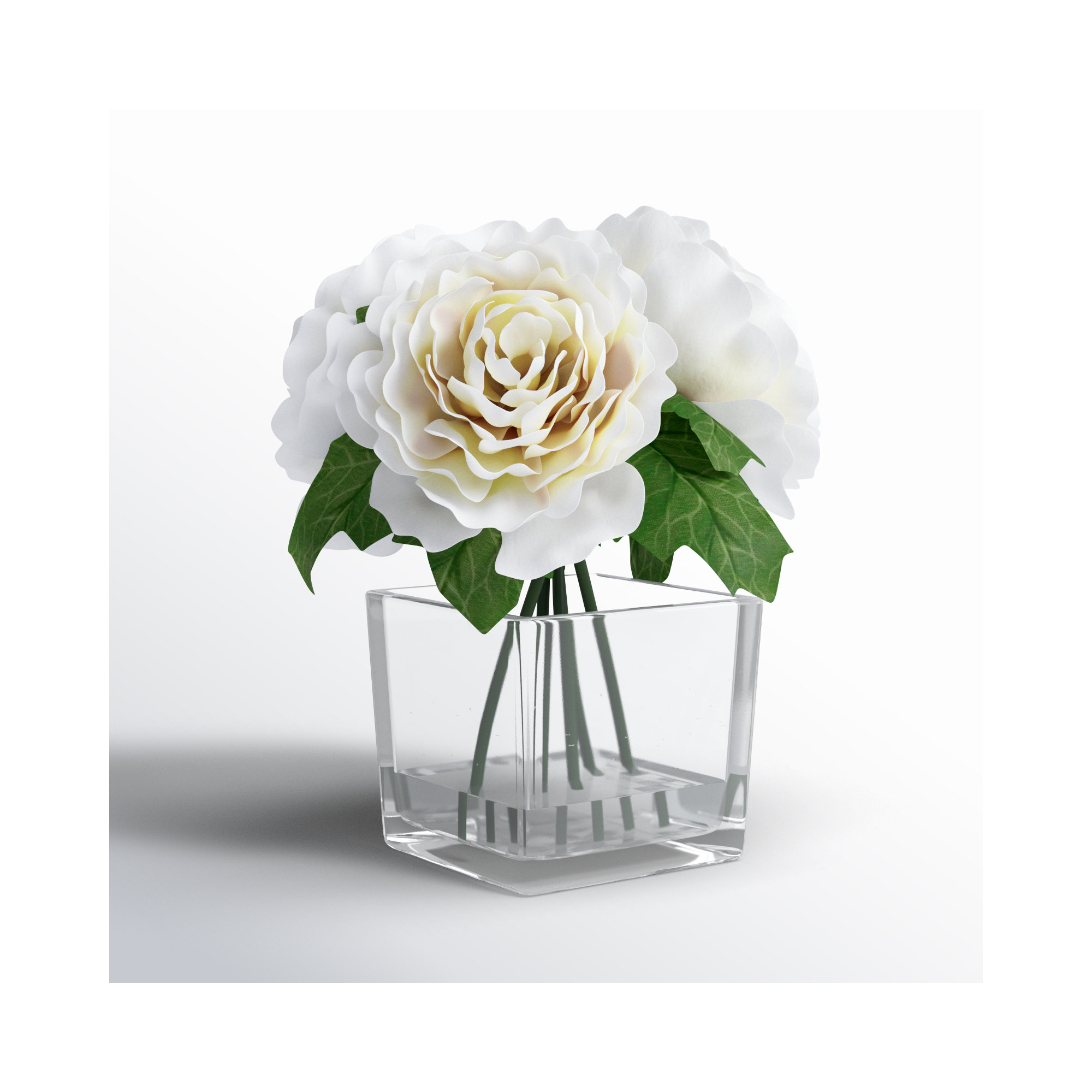 Villela Peony Floral Arrangement in Vase, Cream White