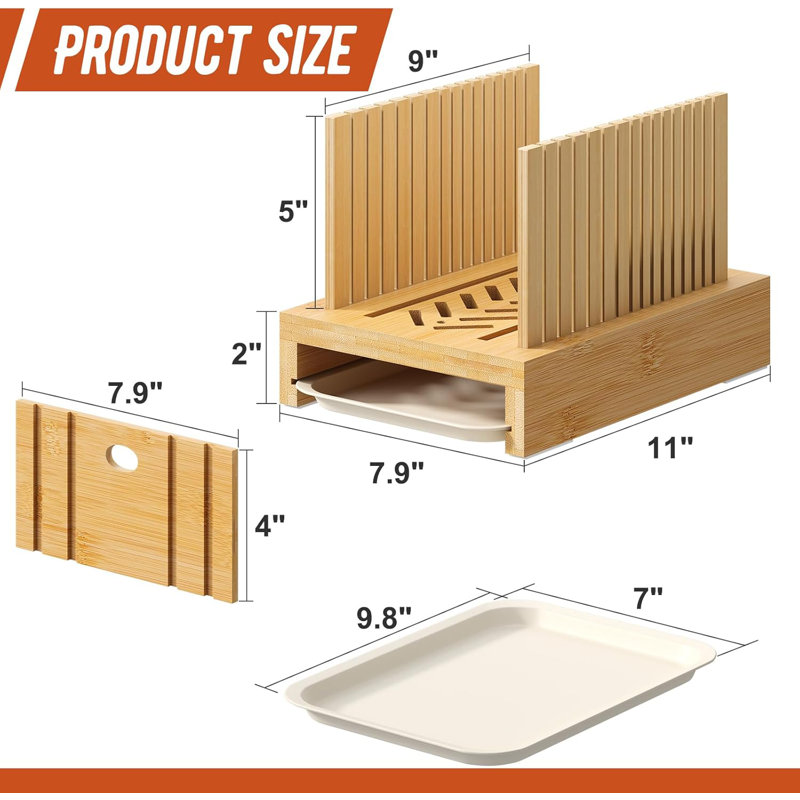 Bamboo Bread Slicer With Adjustable Guide And Tray For Homemade Bread, Cakes, Bagels