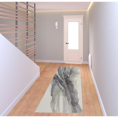 Tapis de couloir vert, mauve et ivoire