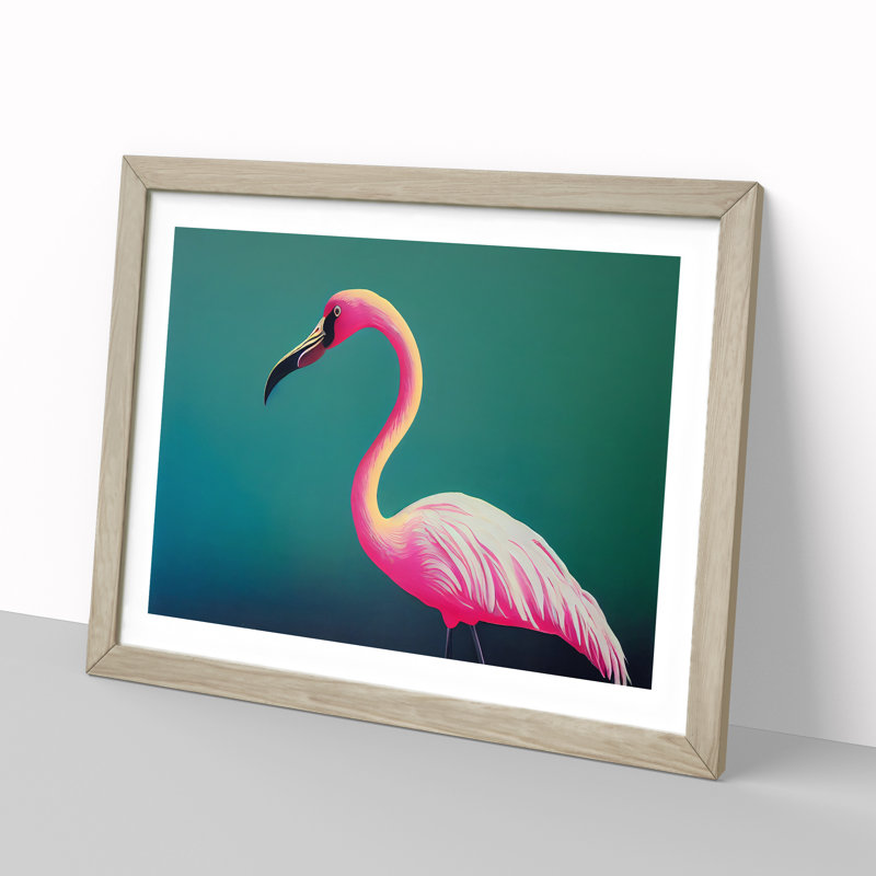 Epic Flamingo - Framed Print, 46cm H x 64cm W x 2cm D, Oak