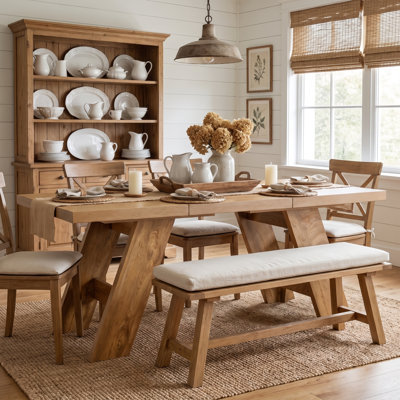 71" Modern Dining Table for 6-8 People, Rectangular Dining Room Table with Sculptural V-Shaped Legs and Walnut Wood Grain Finish