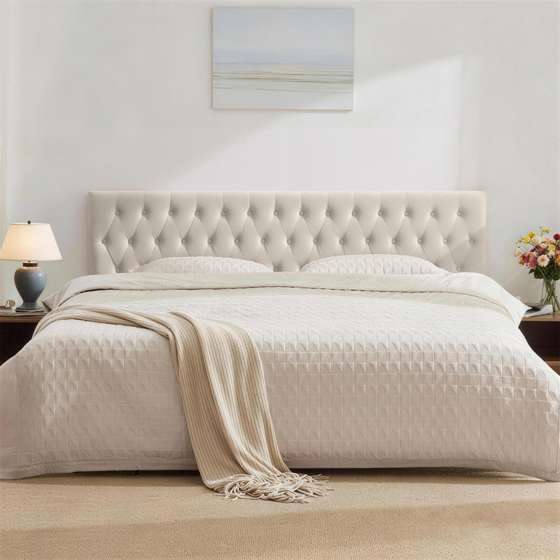 Tête de lit tapissier Aveigha, Grand, Velours beige