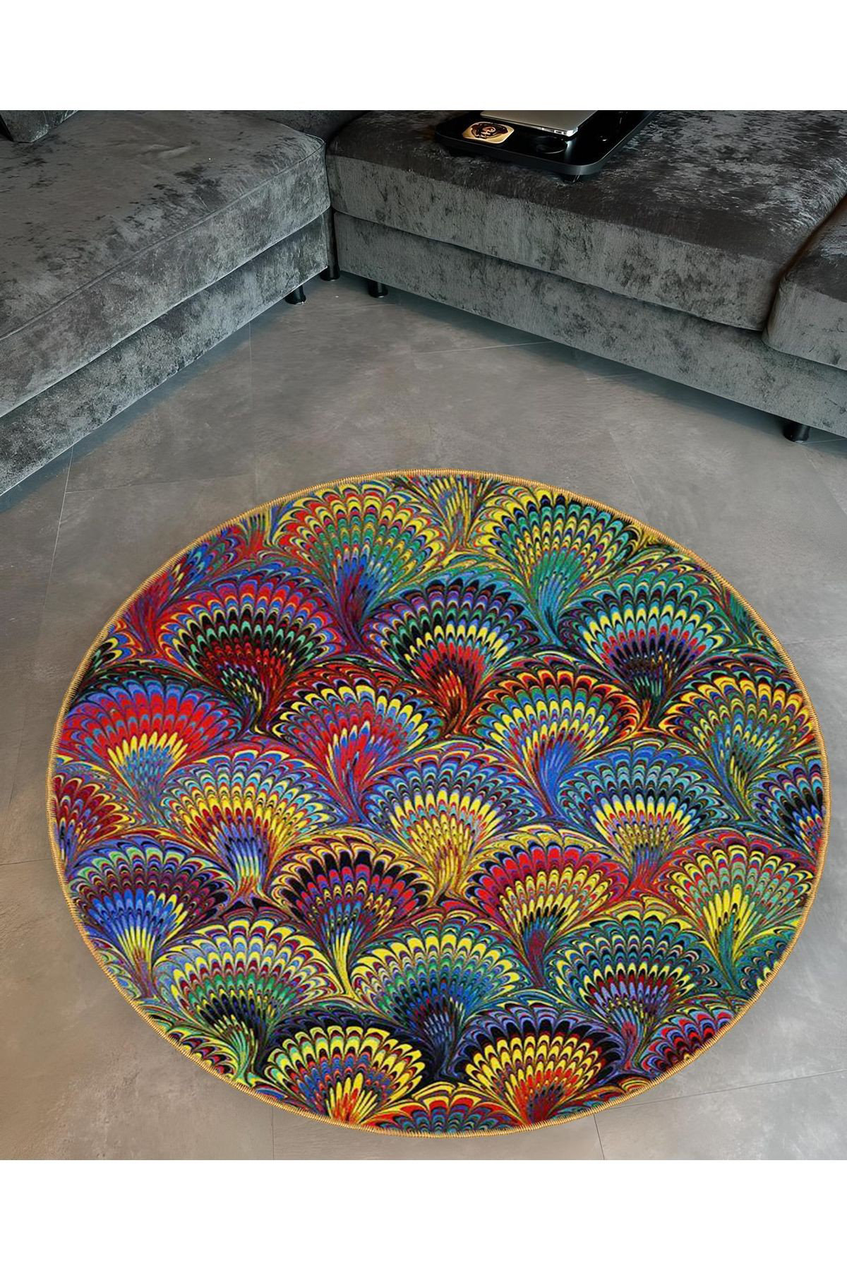 Abstract Patterned Rug Orren Ellis Round Multicolor Abstract Patterns Detailed Woven Base ...