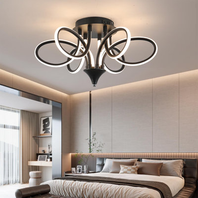 6 Ring Chandelier for High Ceiling with Remote Control, Black LED Chandelier Brightness & Color Temperature Adjustment, Big Modern Entryway Chandelier for Foyer,Staircase, Living Room